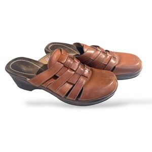 Dr Scholls Double Air Pillow Brown Leather Mule Clog Slip On‎ Shoes Women's 9.5